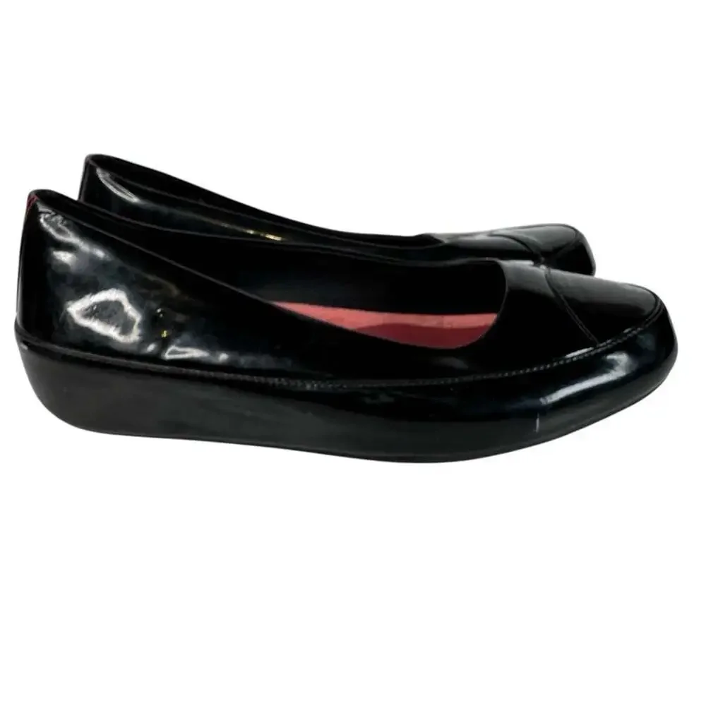 FitFlop Womens Due Patent Ballet Flats Black Leather Platform Comfort Size 11